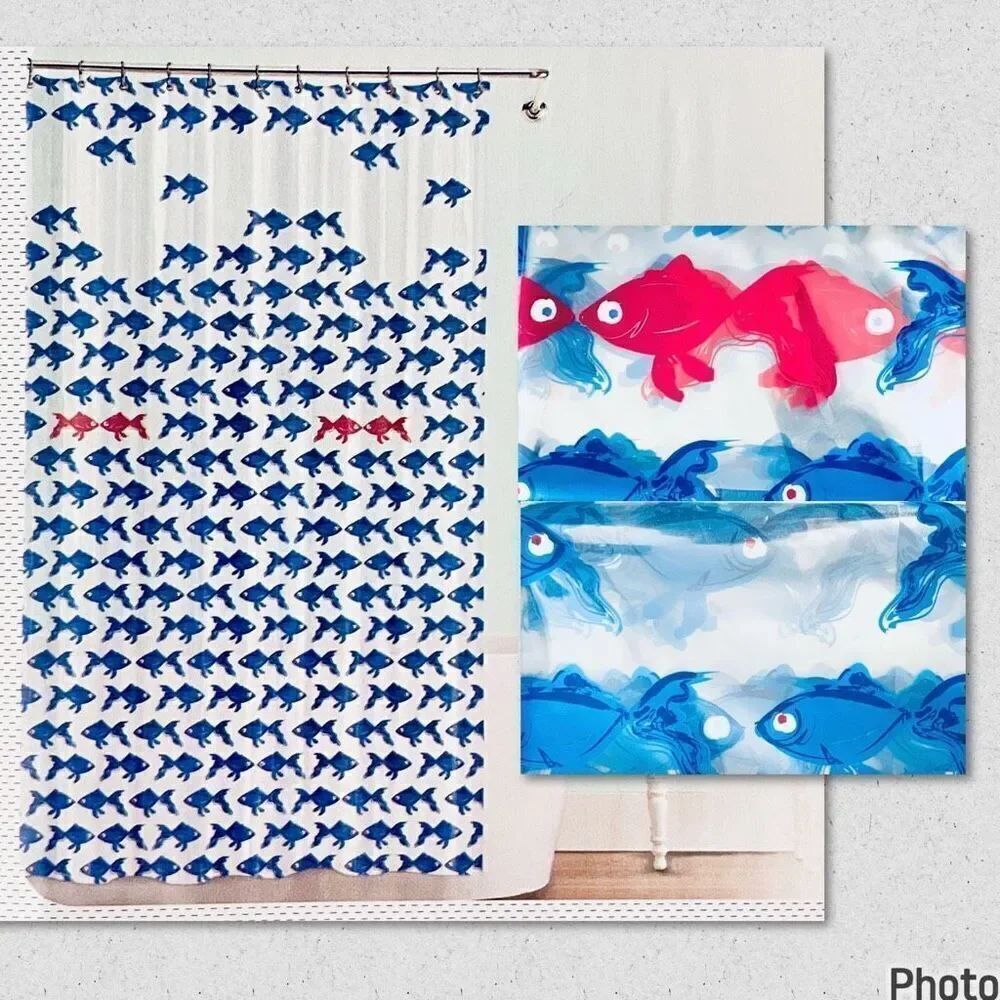 NWT Splash HOME Gorgeous Peva TRYST Clear Blue & Pink Fishes Shower Curtain
